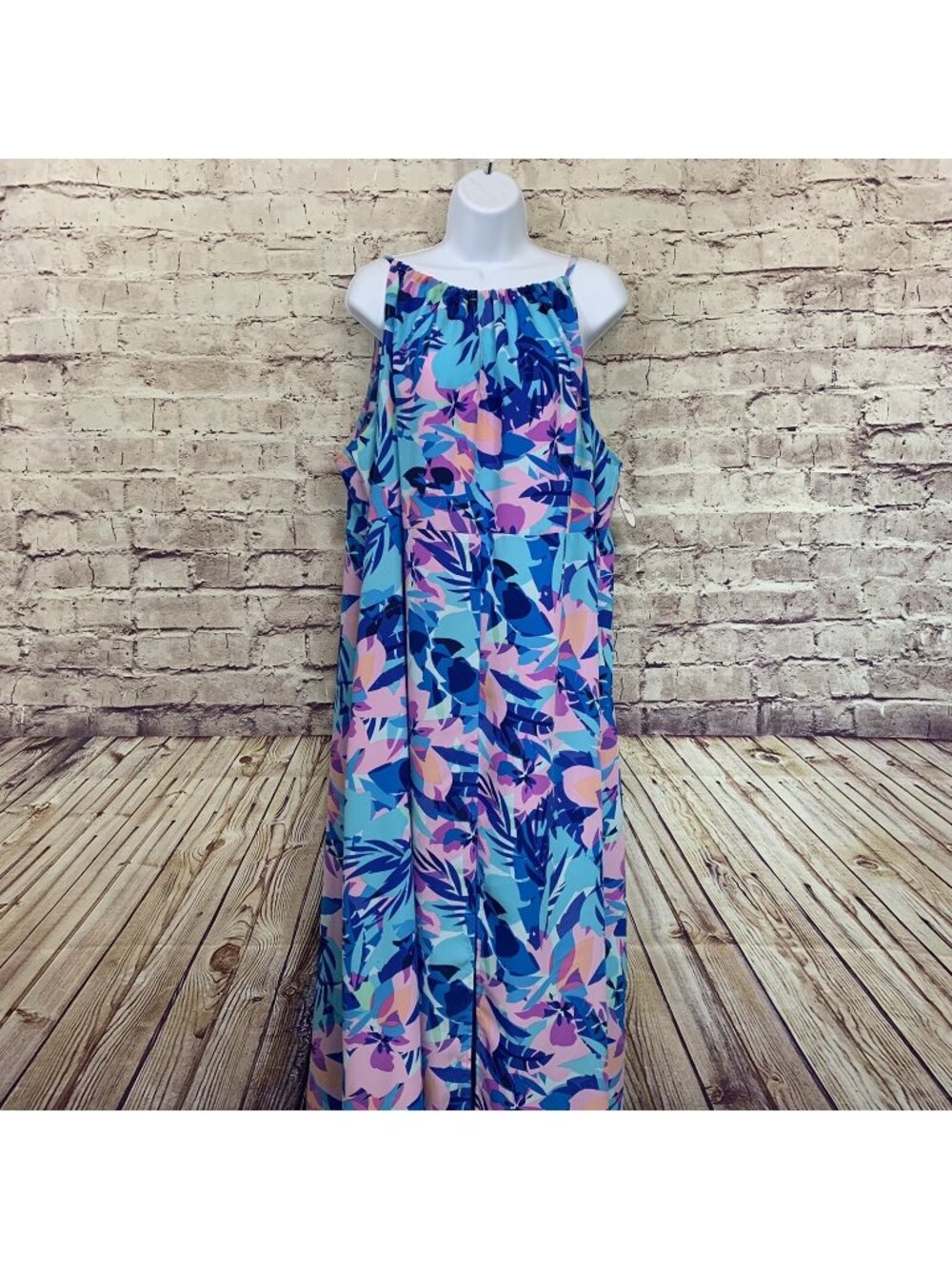 Swimsuits For All Blue Floral Slit Coverup Maxi Dress